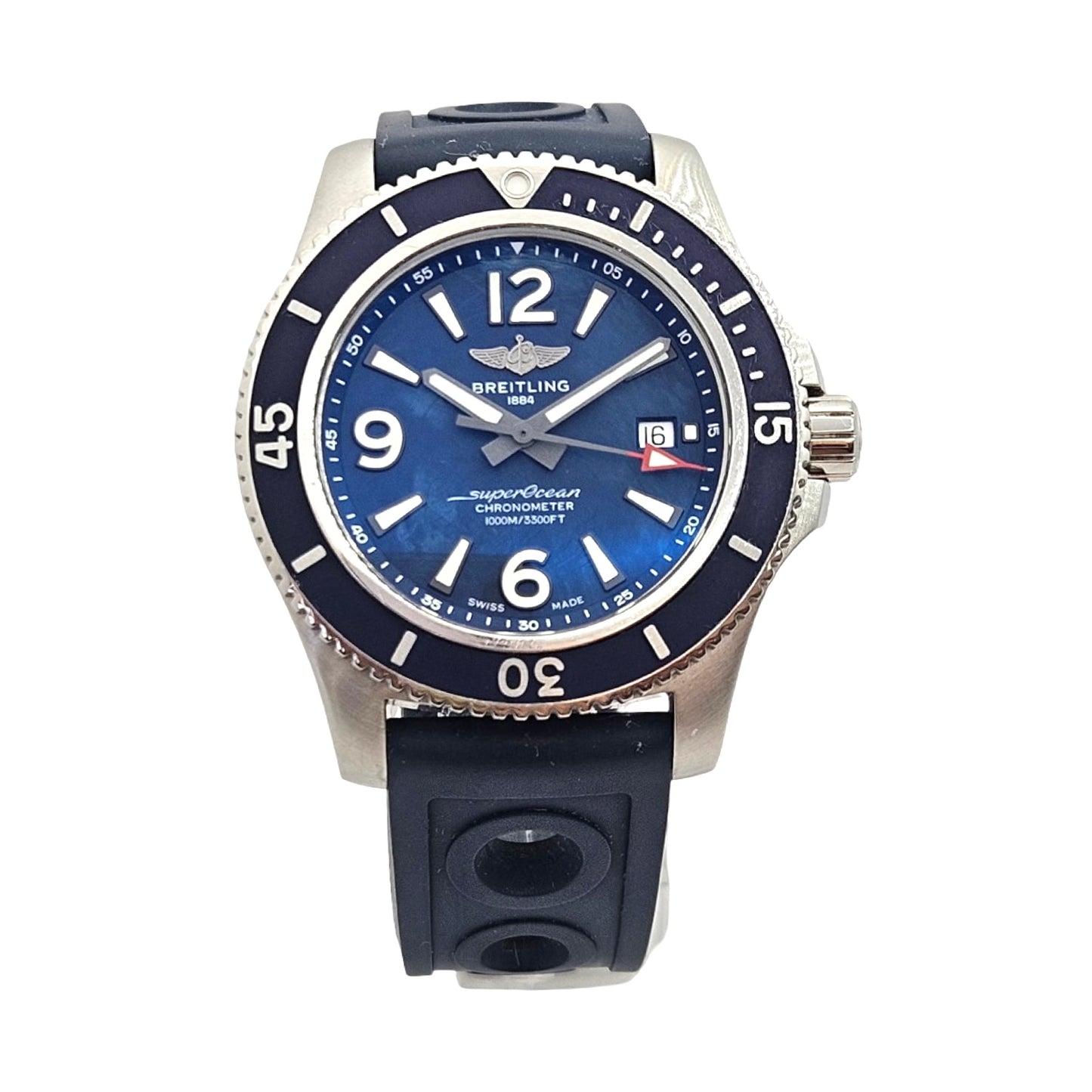 Breitling Superocean 44mm Automatic Blue Dial Blue  Diver Pro Rubber Strap A17367