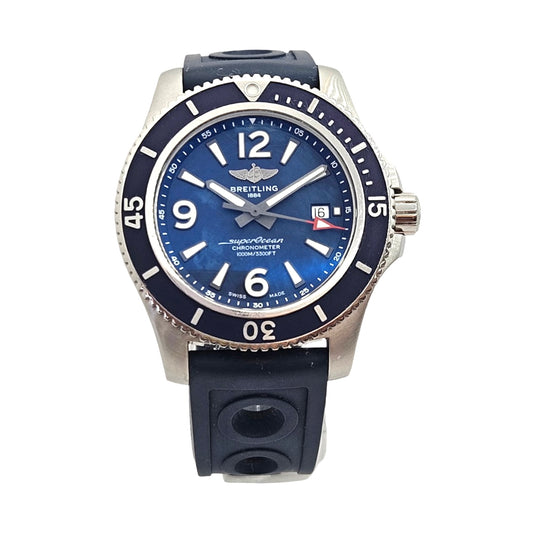 Breitling Superocean 44mm Automatic Blue Dial Blue  Diver Pro Rubber Strap A17367
