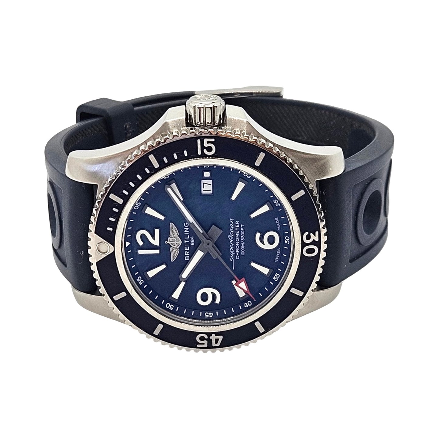 Breitling Superocean 44mm Automatic Blue Dial Blue  Diver Pro Rubber Strap A17367