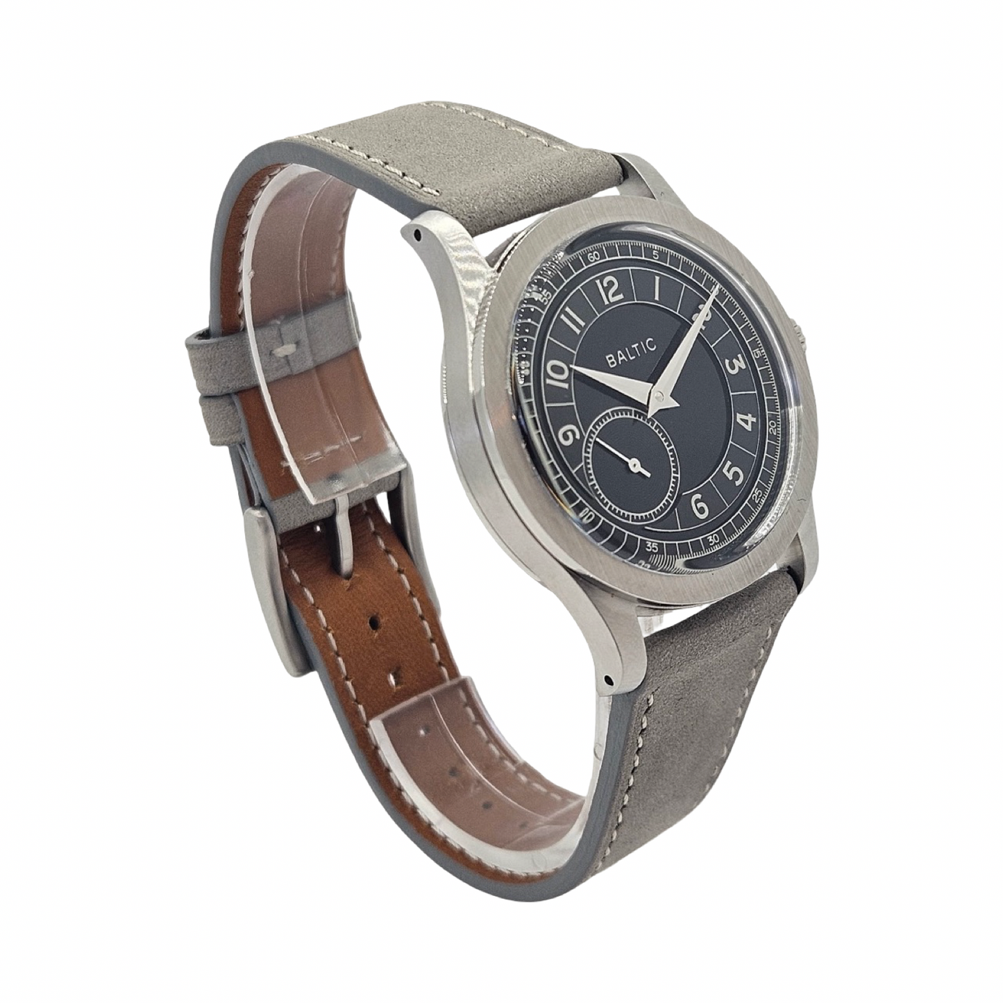 Baltic Mr Roulette Black Dial 36mm Automatic Stitched Light Grey Leather Strap