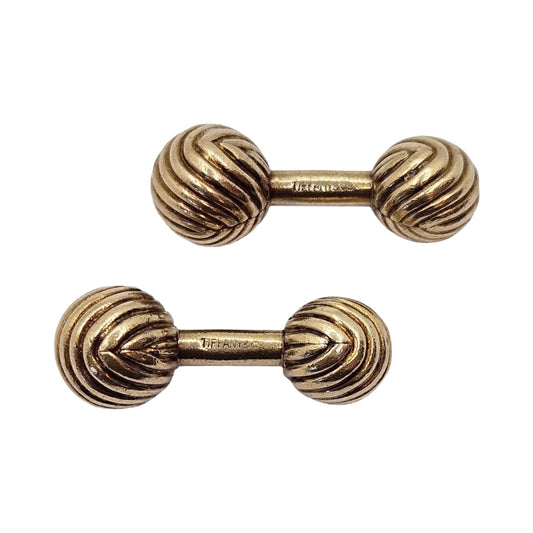 Estate Jewelry Tiffany & Co 14K Yellow Gold Ribbed Ball Barbell Cuff Links