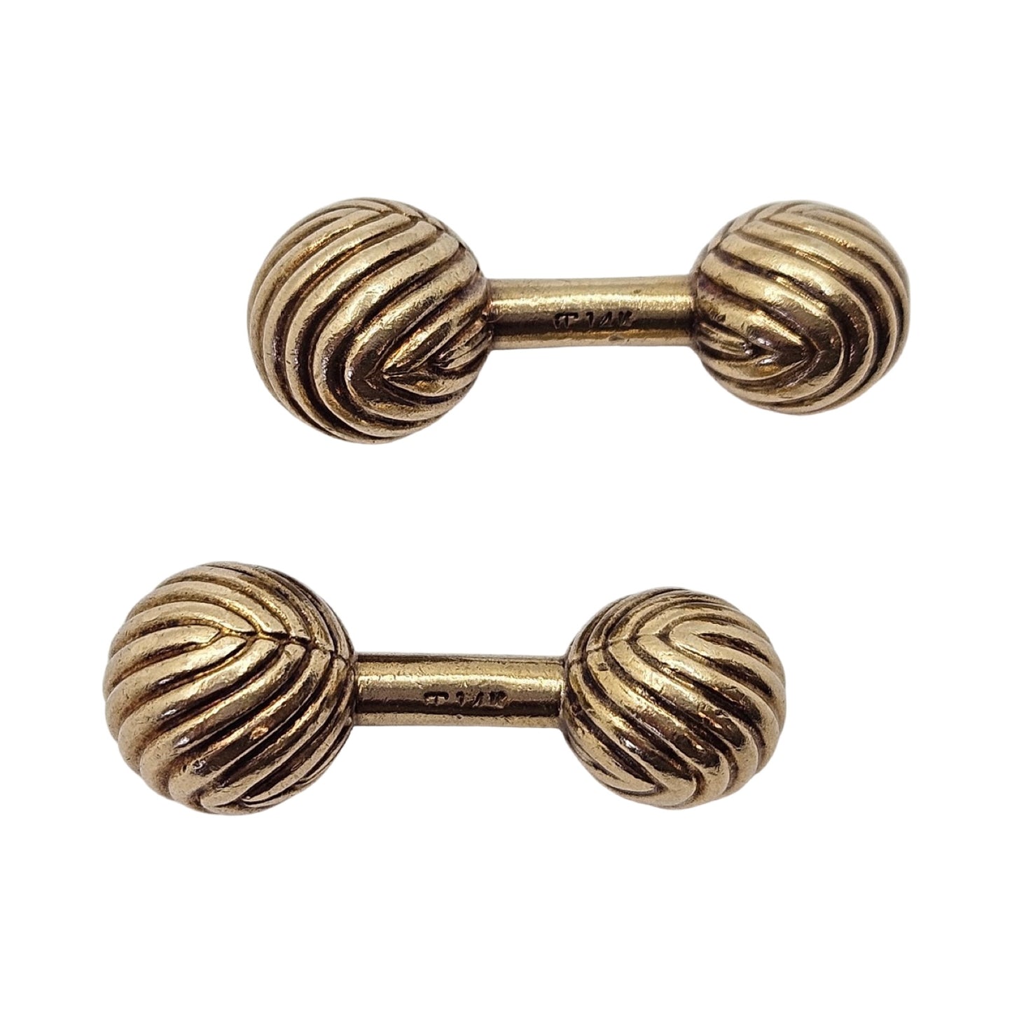 Estate Jewelry Tiffany & Co 14K Yellow Gold Ribbed Ball Barbell Cuff Links