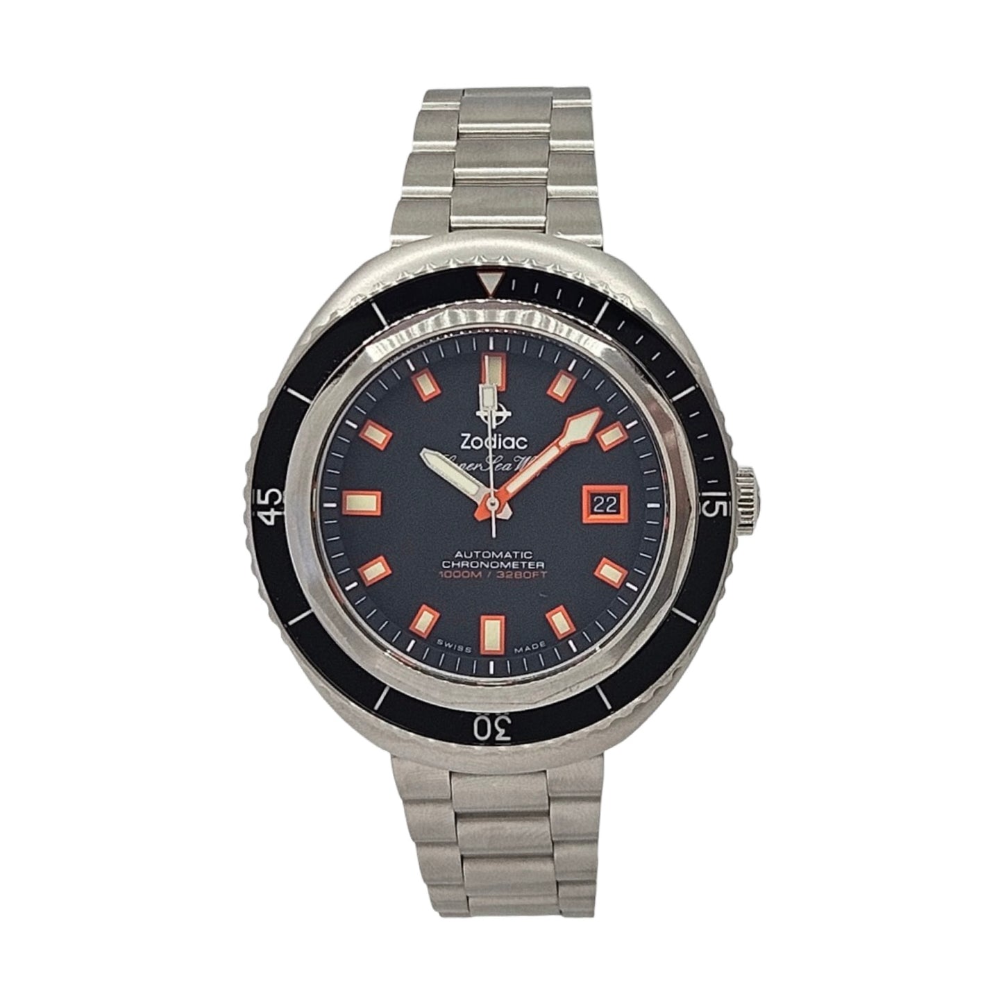 Zodiac Super Sea Wolf 68 Saturation 1000M Diver 44mm Automatic Chronometer Black Dial Steel Z09509