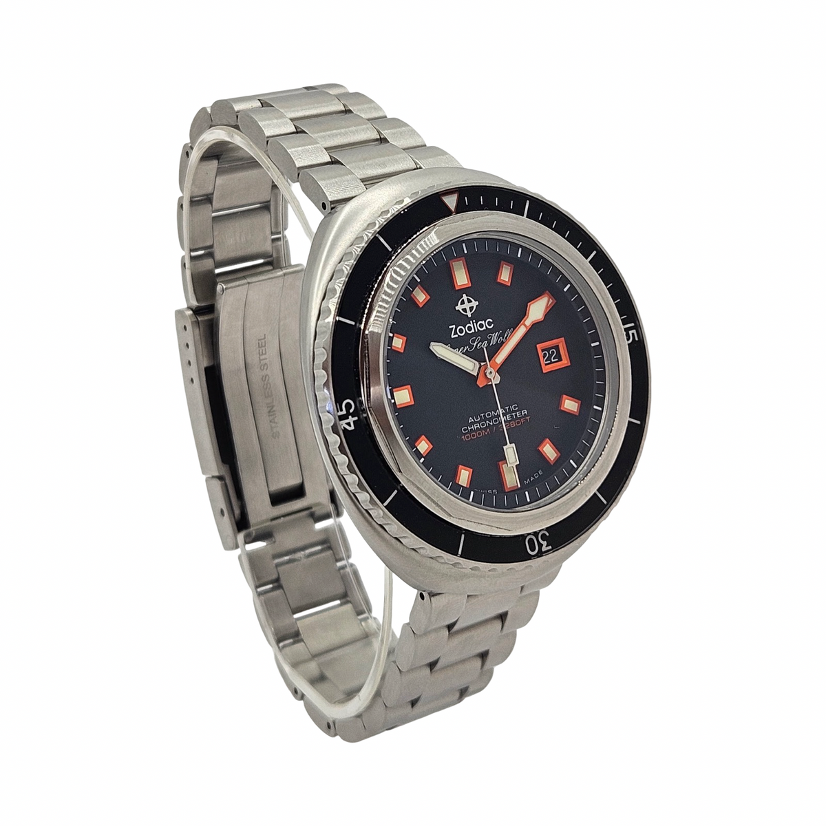 Zodiac Super Sea Wolf 68 Saturation 1000M Diver 44mm Automatic Chronometer Black Dial Steel Z09509