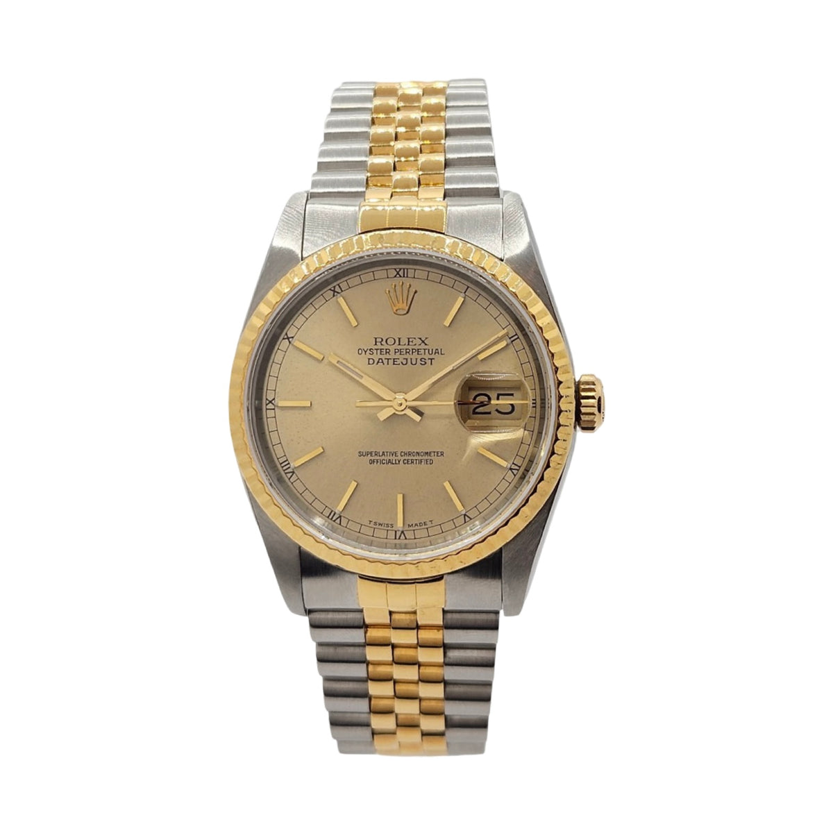 Rolex Datejust 36mm 18K Gold and Steel Champagne Stick with Small Roman Dial Jubilee Bracelet 16233 C.1987