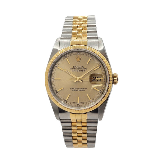 Rolex Datejust 36mm 18K Gold and Steel Champagne Stick with Small Roman Dial Jubilee Bracelet 16233 C.1987