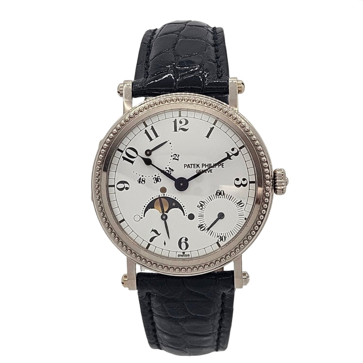 Patek Philippe Complications Moonphase "Age of the Moon" Officer's Watch 18K White Gold Automatic 5015G
