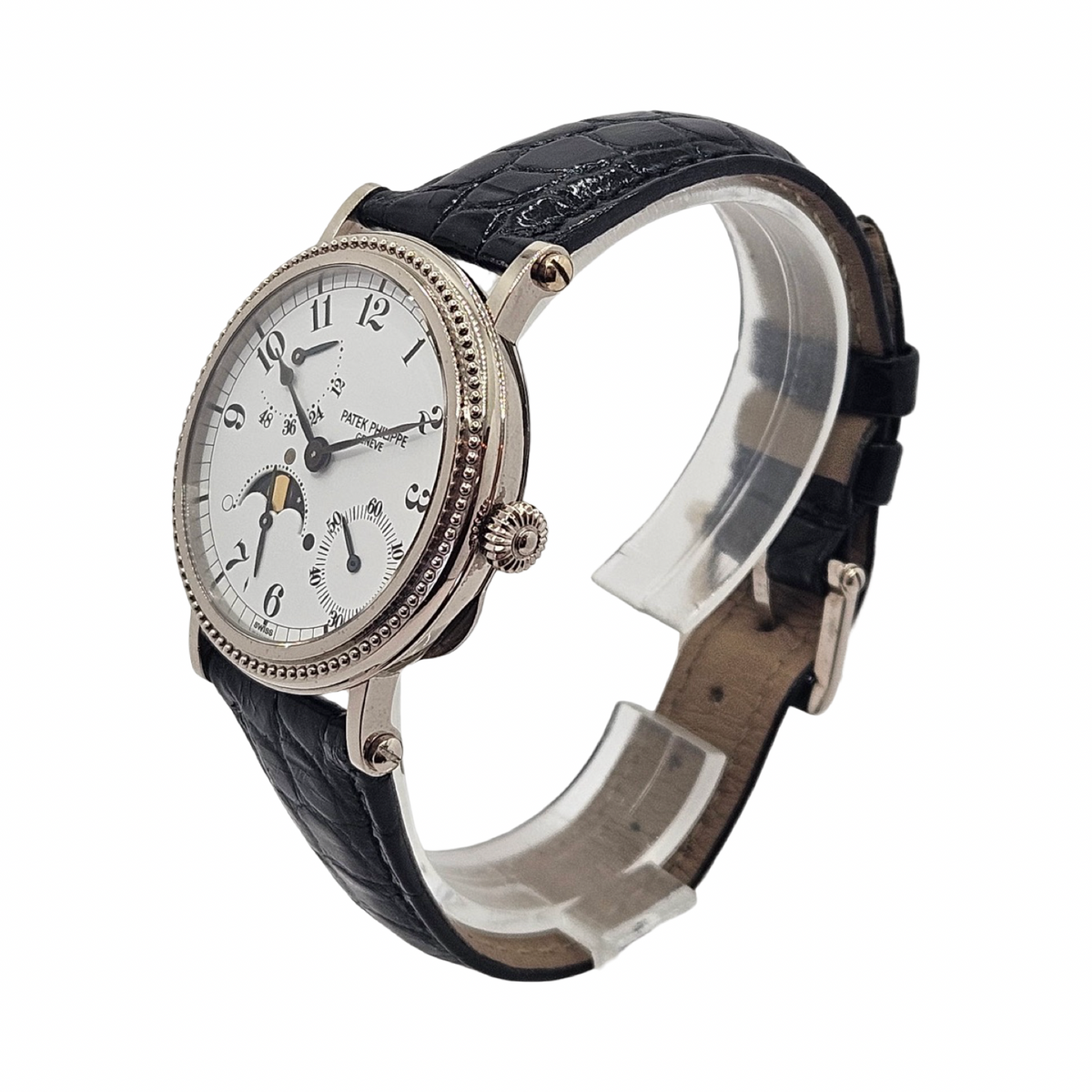 Patek Philippe Complications Moonphase "Age of the Moon" Officer's Watch 18K White Gold Automatic 5015G