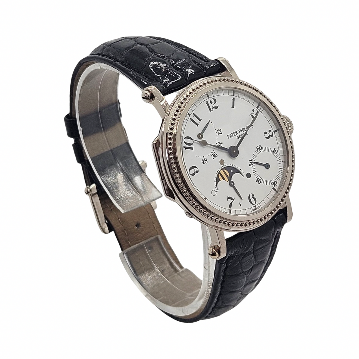 Patek Philippe Complications Moonphase "Age of the Moon" Officer's Watch 18K White Gold Automatic 5015G