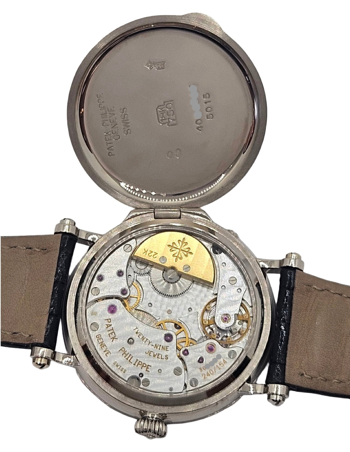 Patek Philippe Complications Moonphase "Age of the Moon" Officer's Watch 18K White Gold Automatic 5015G