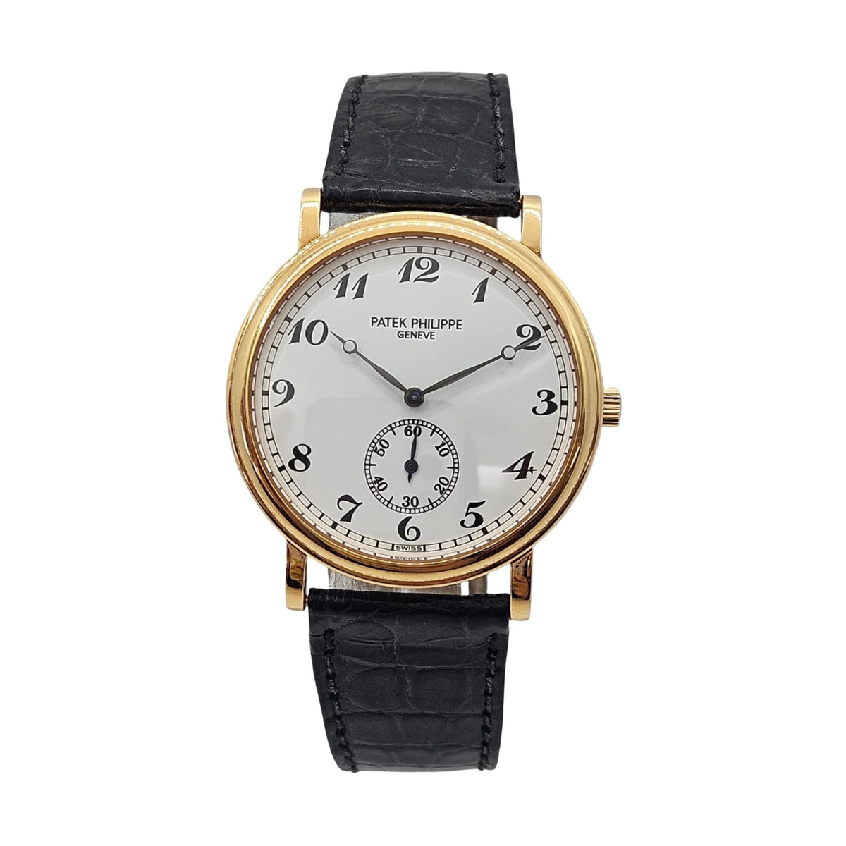 Patek Philippe Calatrava 18K Yellow Gold Manual Wind White Dial 33mm Black Strap Ref.5022