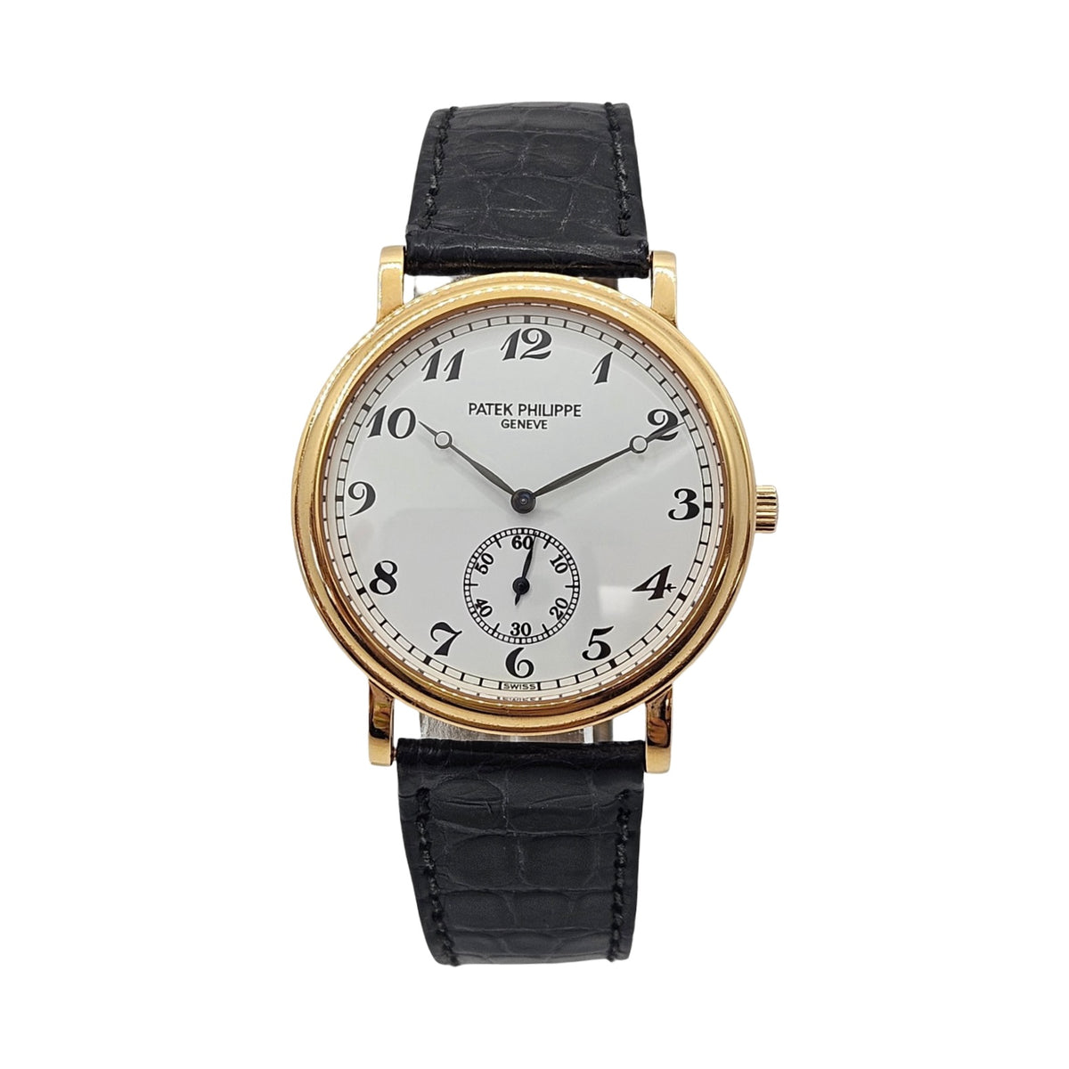 Patek Philippe Calatrava 18K Yellow Gold Manual Wind White Dial 33mm Black Strap Ref.5022