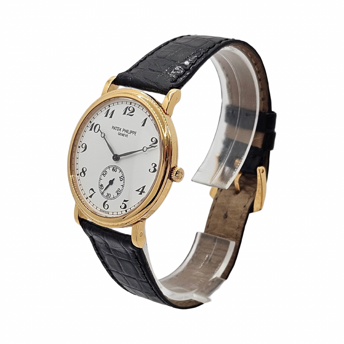 Patek Philippe Calatrava 18K Yellow Gold Manual Wind White Dial 33mm Black Strap Ref.5022
