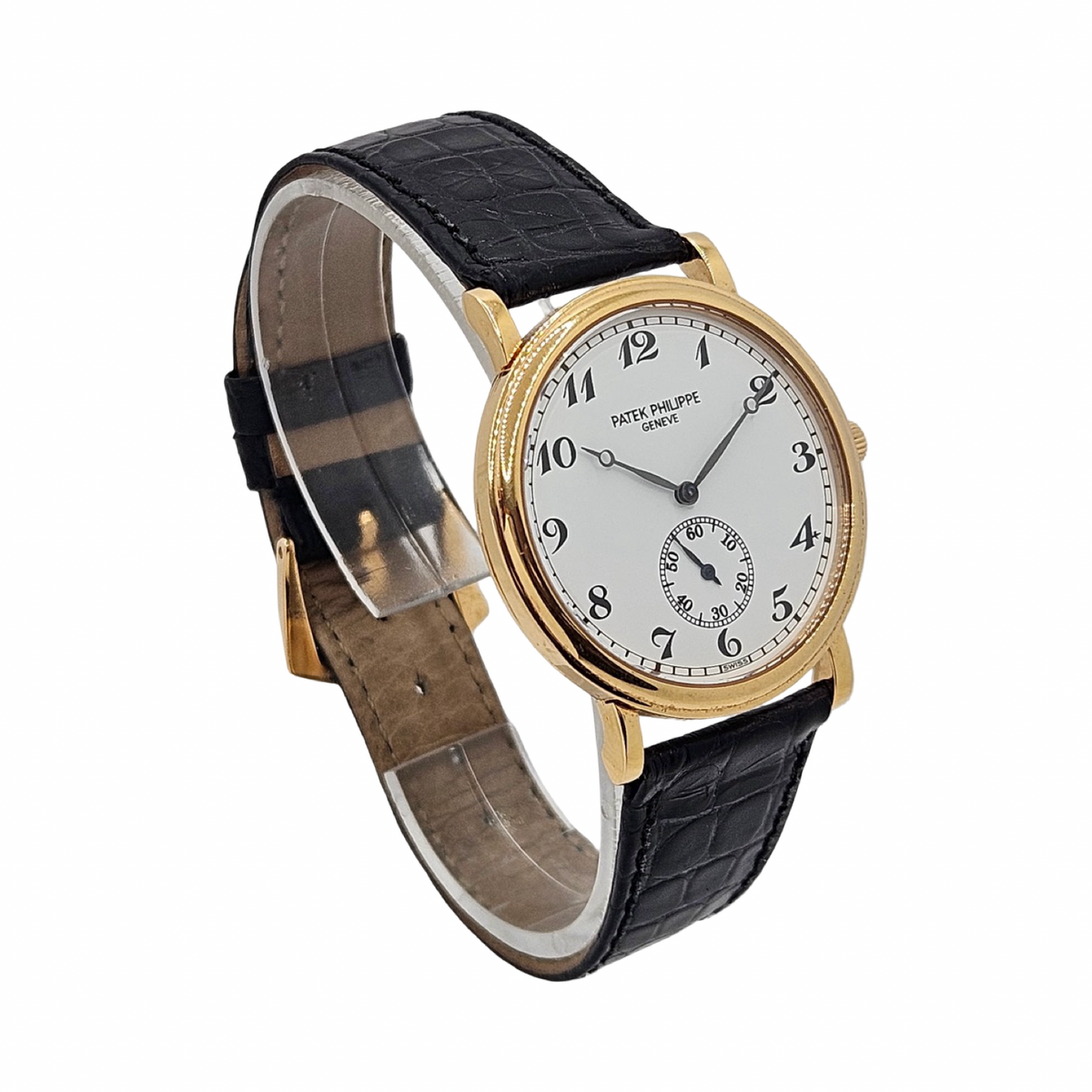 Patek Philippe Calatrava 18K Yellow Gold Manual Wind White Dial 33mm Black Strap Ref.5022