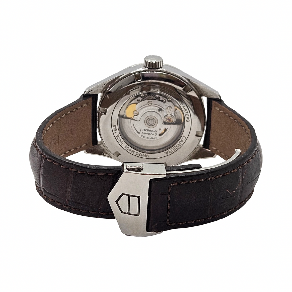 TAG Heuer Carrera 41mm Automatic Caliber 5 Day Date Stainless Steel Silver Dial Brown Alligator WAR201B.FC6291