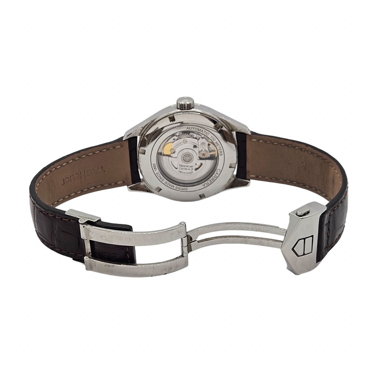 TAG Heuer Carrera 41mm Automatic Caliber 5 Day Date Stainless Steel Silver Dial Brown Alligator WAR201B.FC6291
