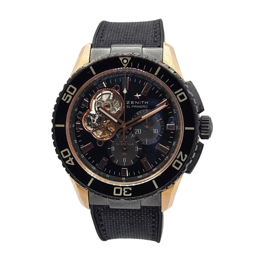 Zenith El Primero Stratos Spindrift Racing 18K Rose Gold and DLC-Coated  Titanium Black Dial Black Rubber Strap 86.2060.4061