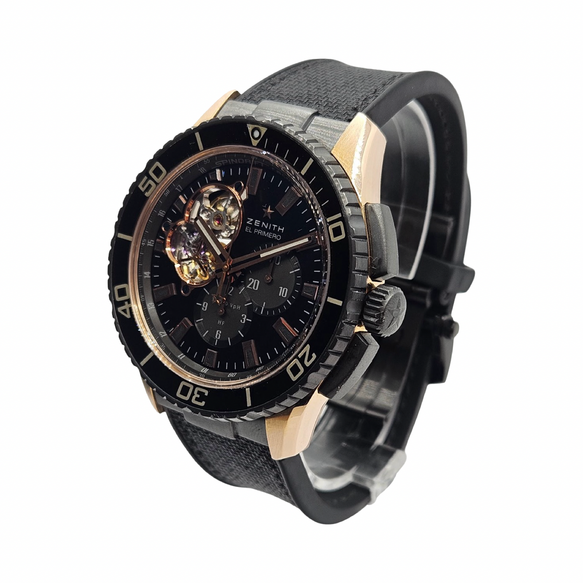 Zenith El Primero Stratos Spindrift Racing 18K Rose Gold and DLC-Coated  Titanium Black Dial Black Rubber Strap 86.2060.4061