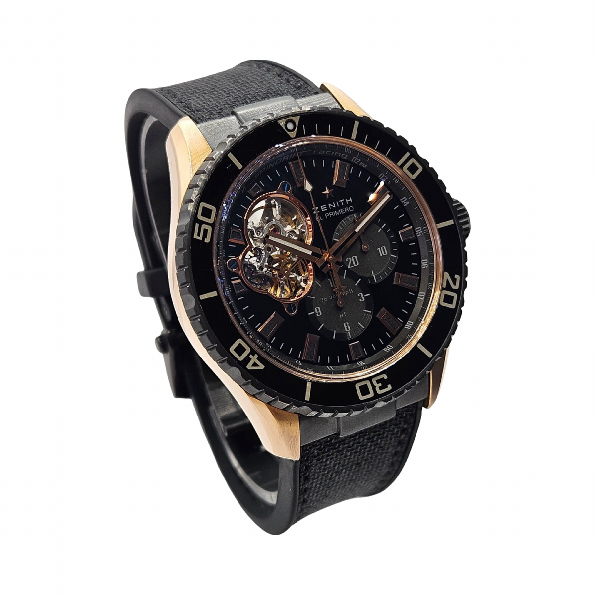 Zenith El Primero Stratos Spindrift Racing 18K Rose Gold and DLC-Coated  Titanium Black Dial Black Rubber Strap 86.2060.4061