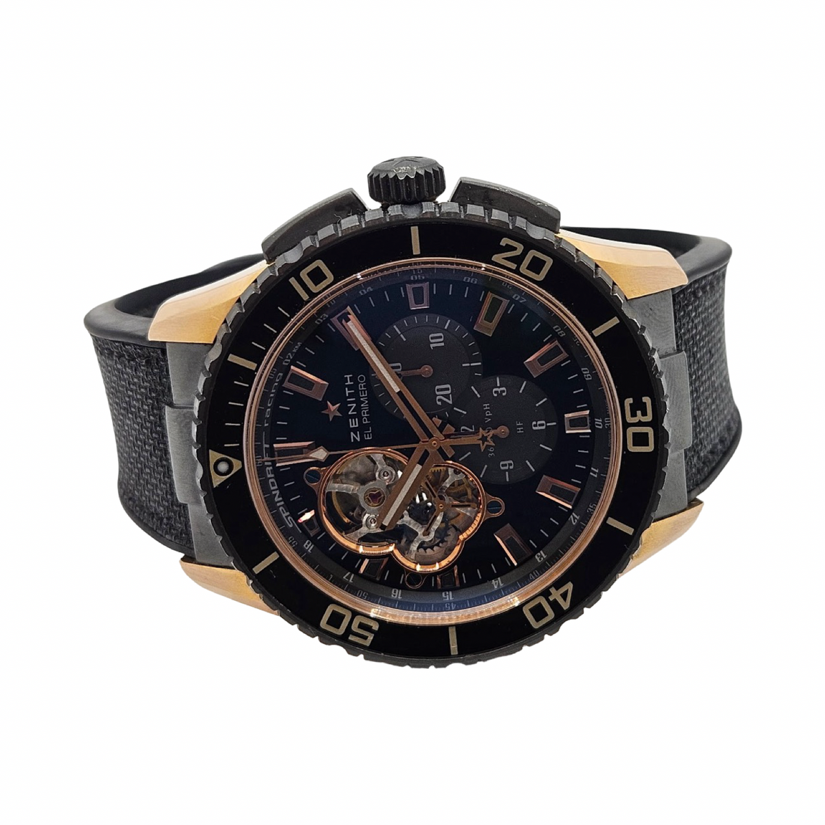 Zenith El Primero Stratos Spindrift Racing 18K Rose Gold and DLC-Coated  Titanium Black Dial Black Rubber Strap 86.2060.4061