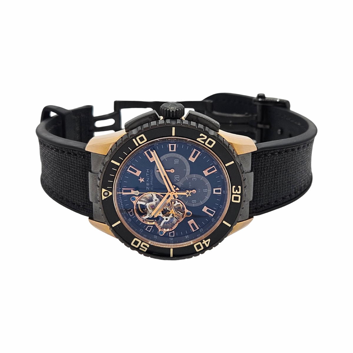 Zenith El Primero Stratos Spindrift Racing 18K Rose Gold and DLC-Coated  Titanium Black Dial Black Rubber Strap 86.2060.4061