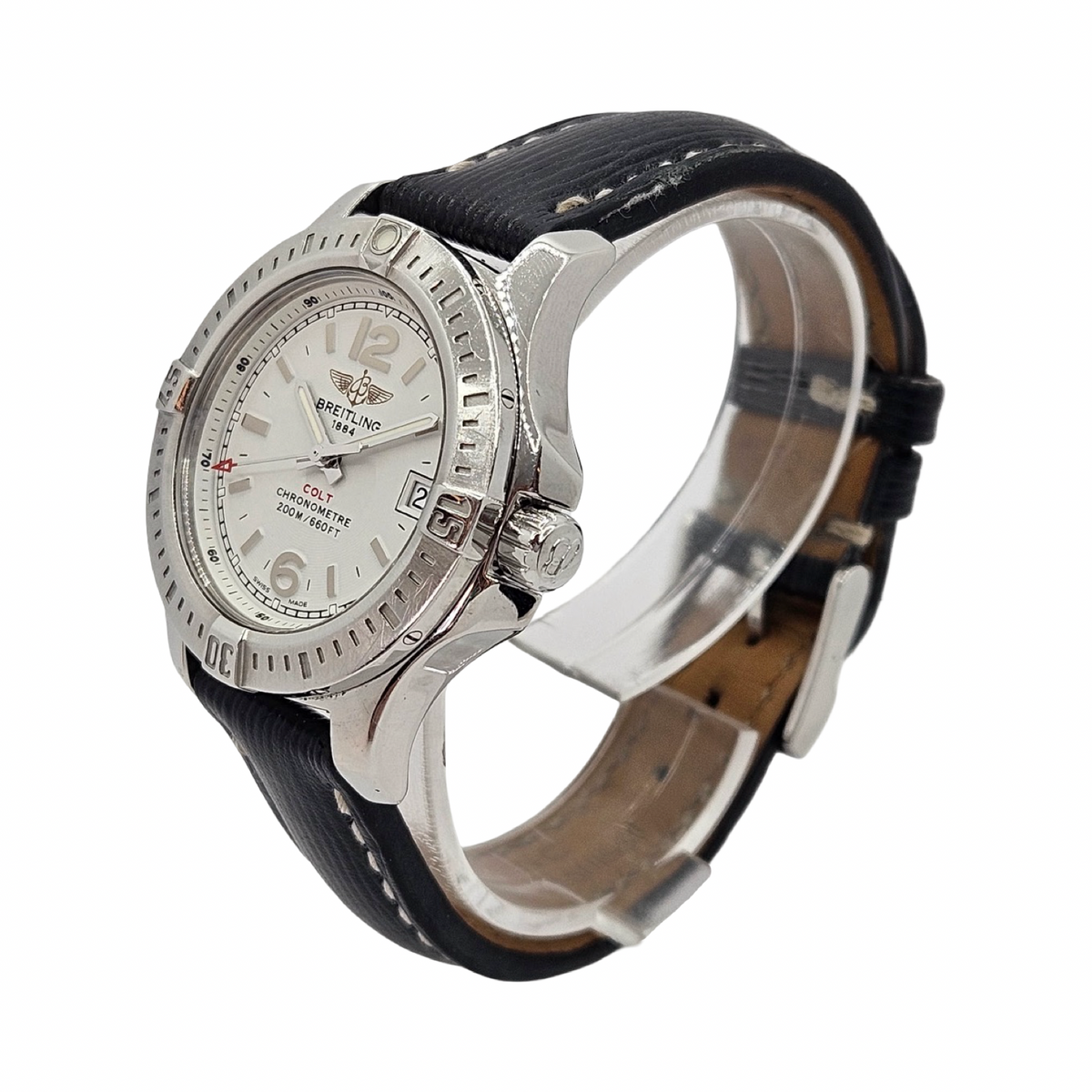 Breitling Colt Lady Chronometer 33mm Quartz Stratus Silver Dial Black Leather A77388
