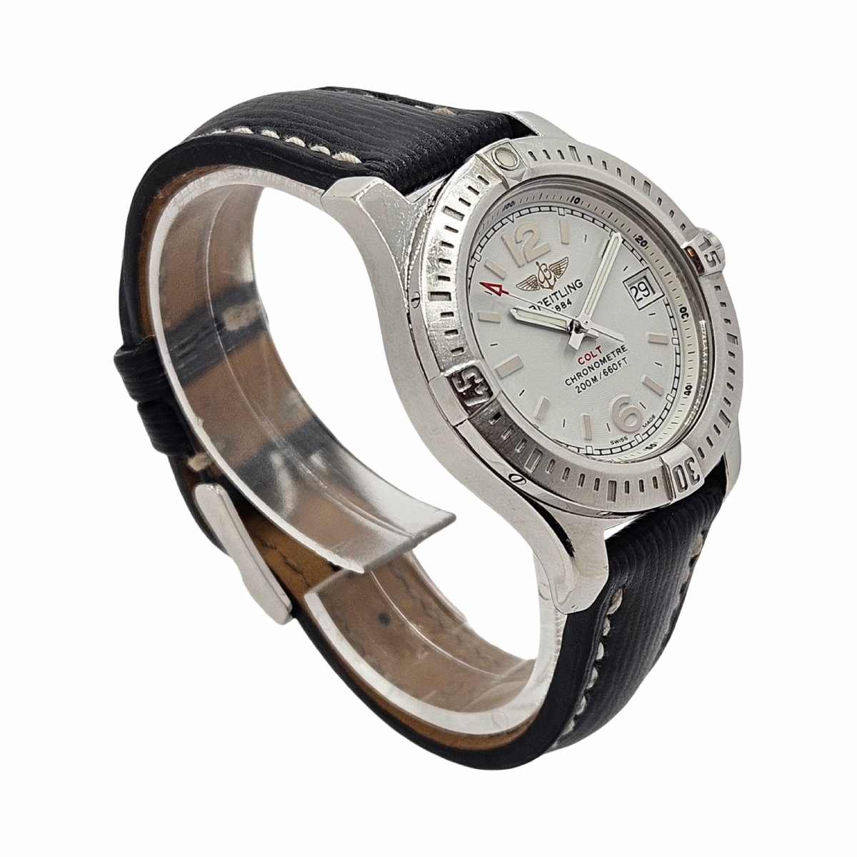 Breitling Colt Lady Chronometer 33mm Quartz Stratus Silver Dial Black Leather A77388