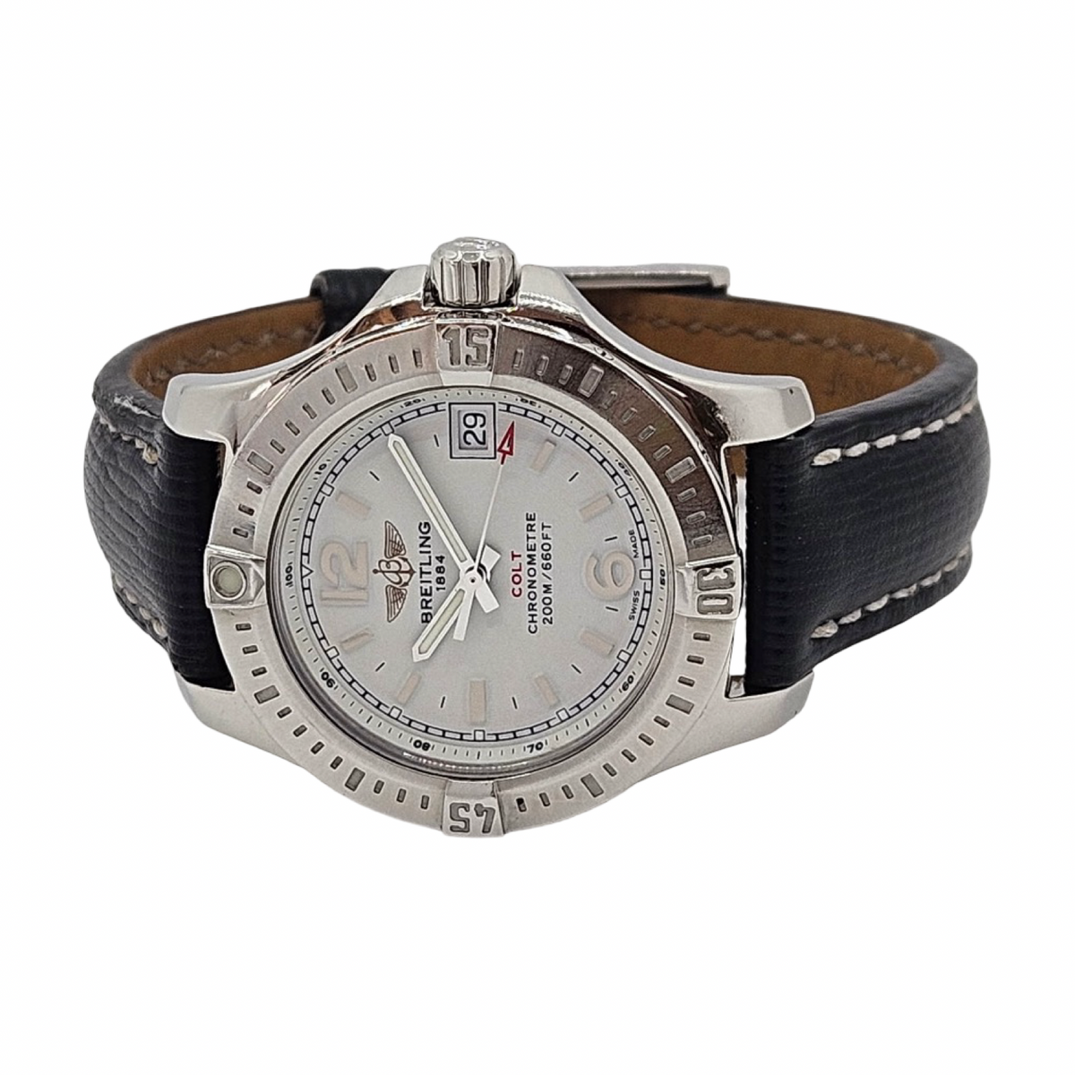 Breitling Colt Lady Chronometer 33mm Quartz Stratus Silver Dial Black Leather A77388