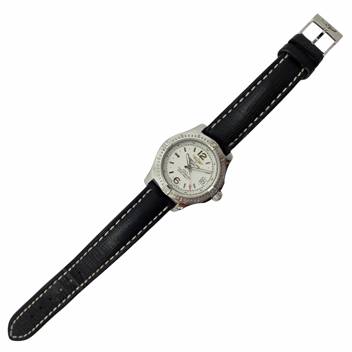 Breitling Colt Lady Chronometer 33mm Quartz Stratus Silver Dial Black Leather A77388