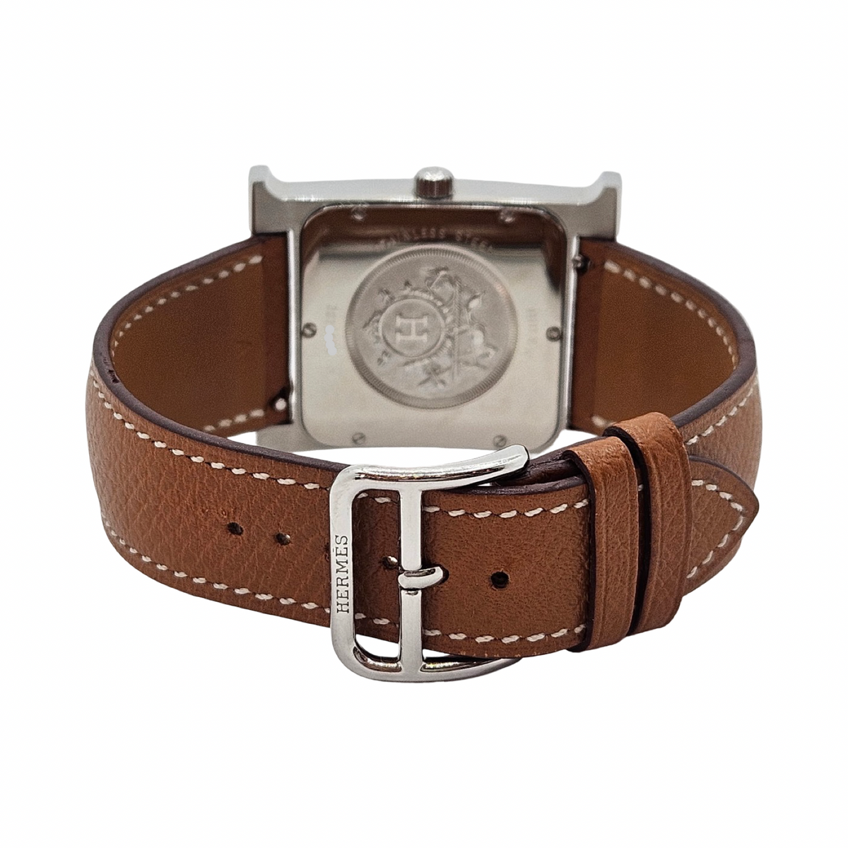 Hermes Heure H TGM Quartz Silver Opaline Arabic Dial Stainless Steel Epsom Leather Strap HH1.810