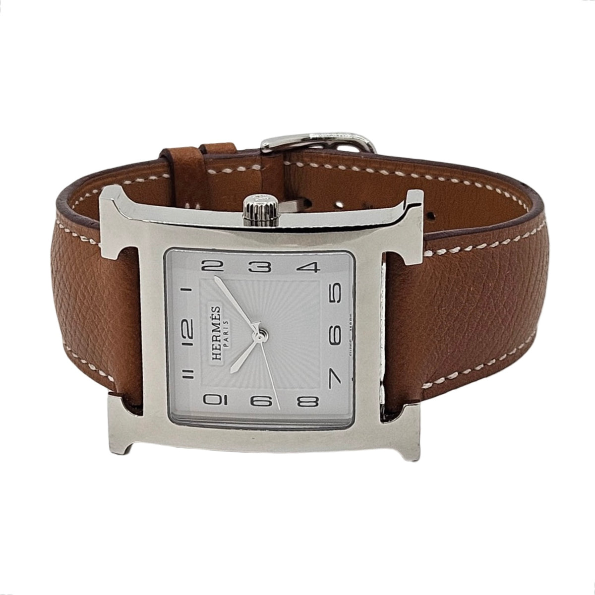 Hermes Heure H TGM Quartz Silver Opaline Arabic Dial Stainless Steel Epsom Leather Strap HH1.810