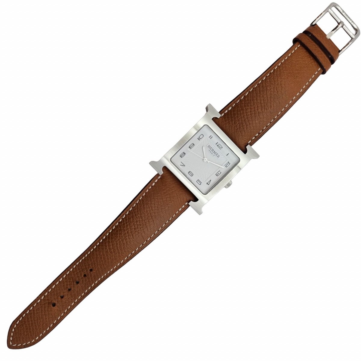 Hermes Heure H TGM Quartz Silver Opaline Arabic Dial Stainless Steel Epsom Leather Strap HH1.810