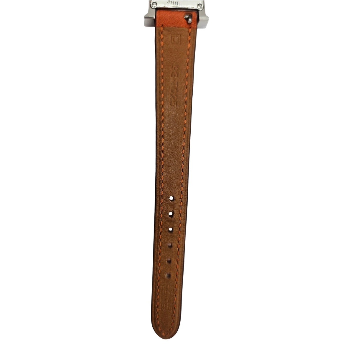Hermes Heure H Mini TPM Quartz Silver Opaline Arabic Dial Orange Calfskin Leather Strap HH1.110