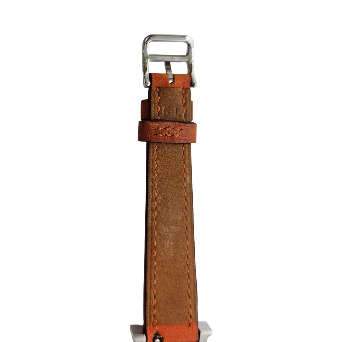 Hermes Heure H Mini TPM Quartz Silver Opaline Arabic Dial Orange Calfskin Leather Strap HH1.110