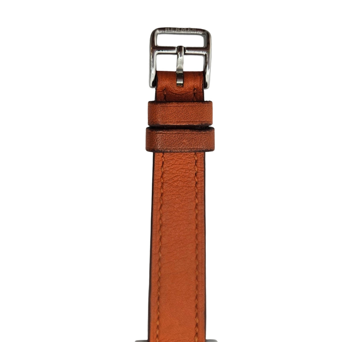 Hermes Heure H Mini TPM Quartz Silver Opaline Arabic Dial Orange Calfskin Leather Strap HH1.110