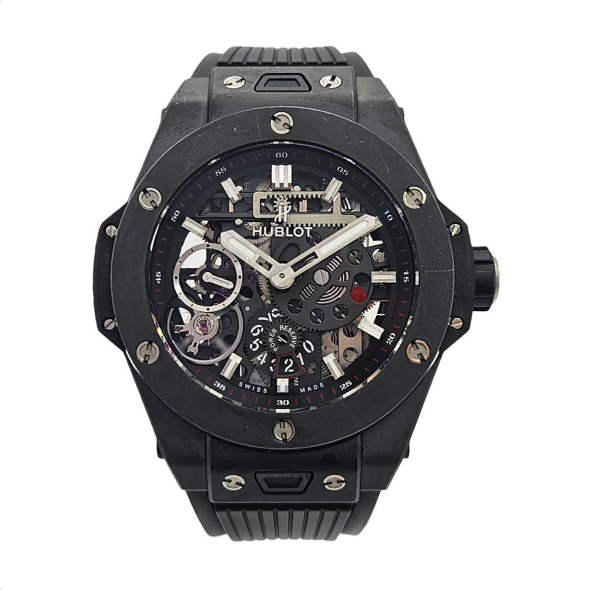 Hublot Big Bang MECA-10 Black Magic Manual Winding Skeleton Black Ceramic and Black-plated Titanium Black Rubber Strap 414.CI.1123.RX