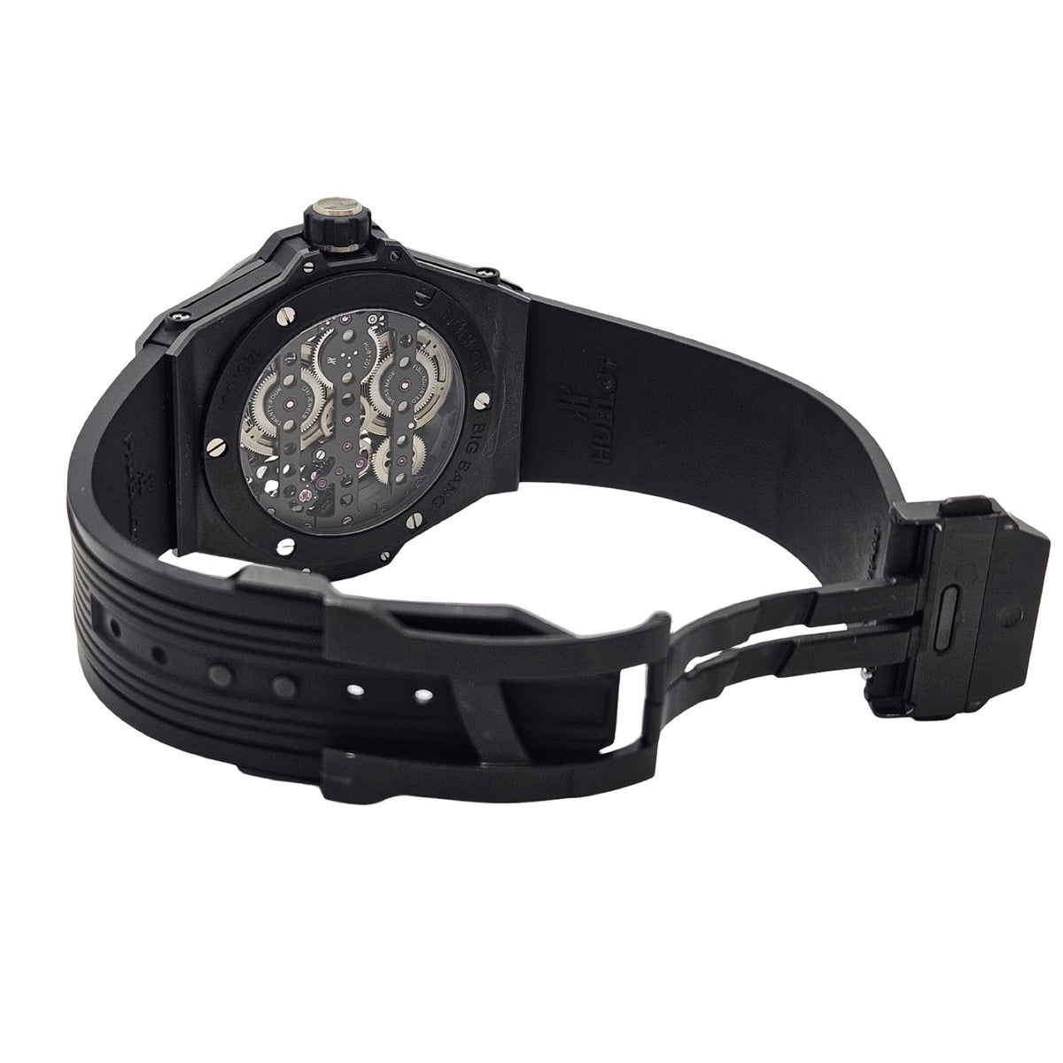 Hublot Big Bang MECA-10 Black Magic Manual Winding Skeleton Black Ceramic and Black-plated Titanium Black Rubber Strap 414.CI.1123.RX