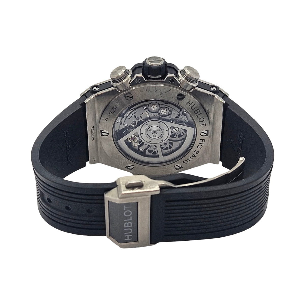 Hublot Big Bang Unico Titanium Ceramic 45mm Automatic Flyback Chronograph Silver Skeleton Dial Rubber Strap 411.NM.1170.RX