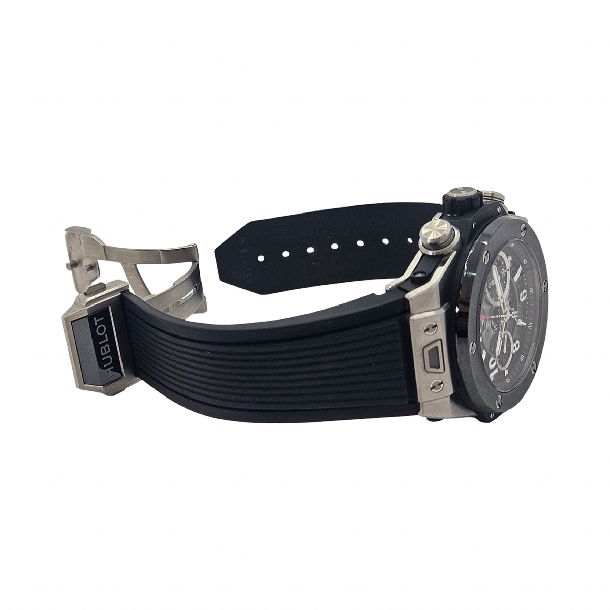 Hublot Big Bang Unico Titanium Ceramic 45mm Automatic Flyback Chronograph Silver Skeleton Dial Rubber Strap 411.NM.1170.RX