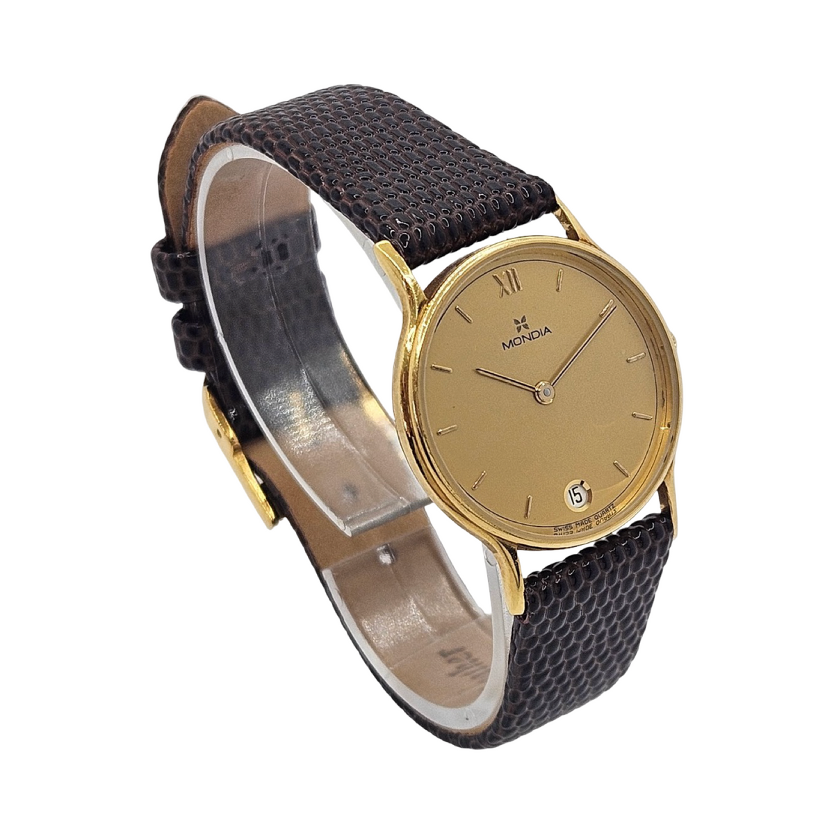 Mondia Classic 18K Yellow Gold 28mm Swiss Quartz Champagne Dial Brown Leather Strap 09.0081.413