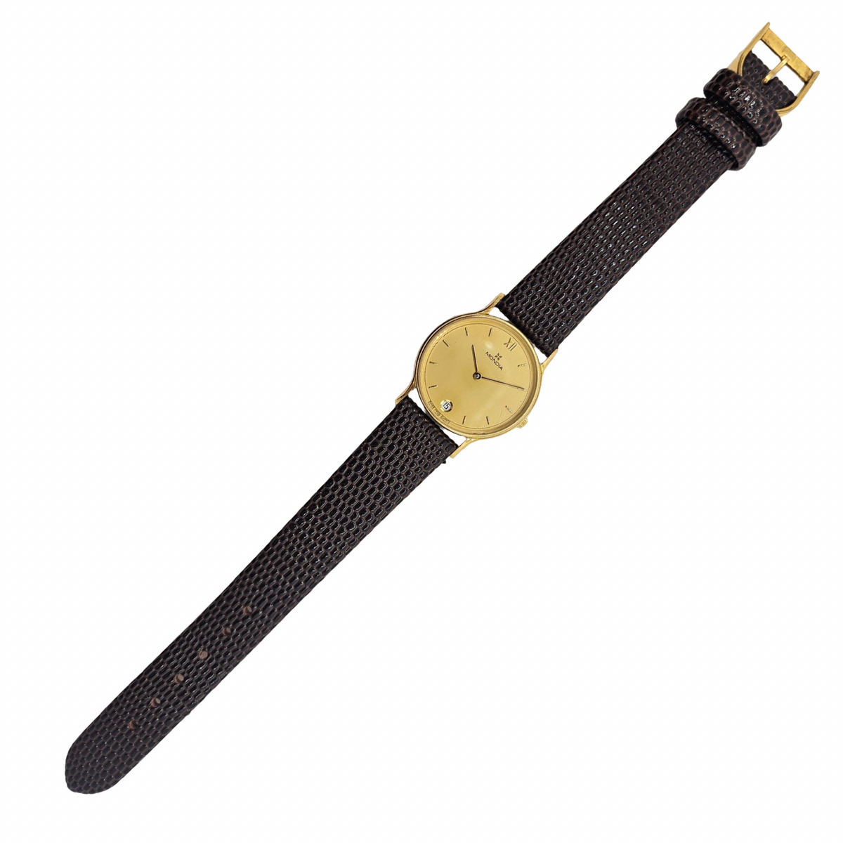 Mondia Classic 18K Yellow Gold 28mm Swiss Quartz Champagne Dial Brown Leather Strap 09.0081.413