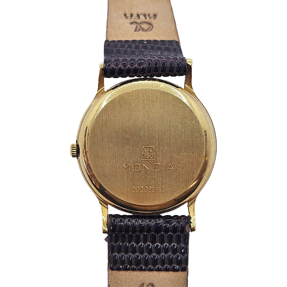 Mondia Classic 18K Yellow Gold 28mm Swiss Quartz Champagne Dial Brown Leather Strap 09.0081.413