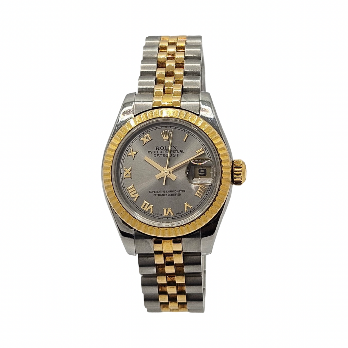 Rolex Lady Datejust 26mm 18K Gold and Steel Grey Roman Dial Super Jubilee Bracelet 79173 C.2002