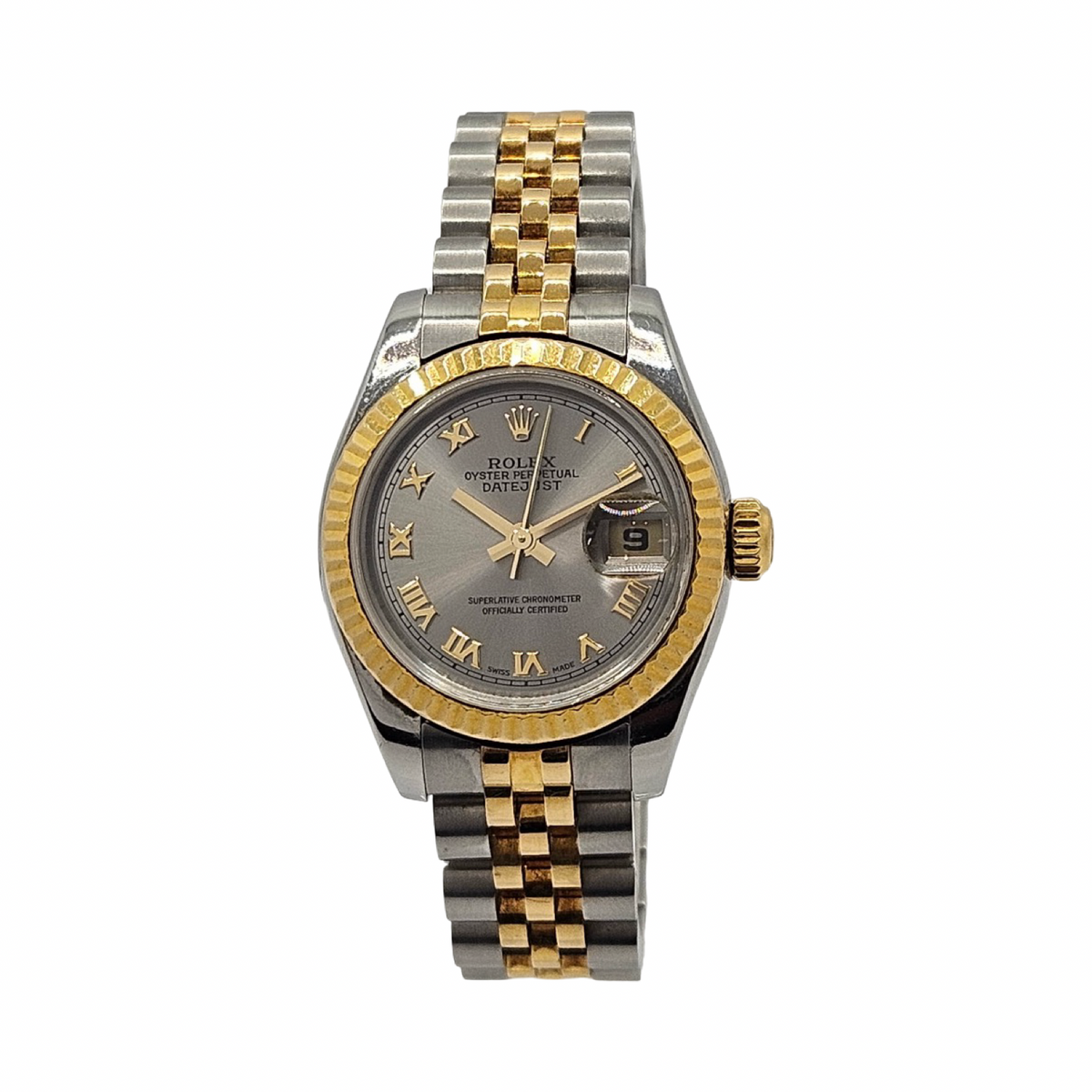 Rolex Lady Datejust 26mm 18K Gold and Steel Grey Roman Dial Super Jubilee Bracelet 79173 C.2002