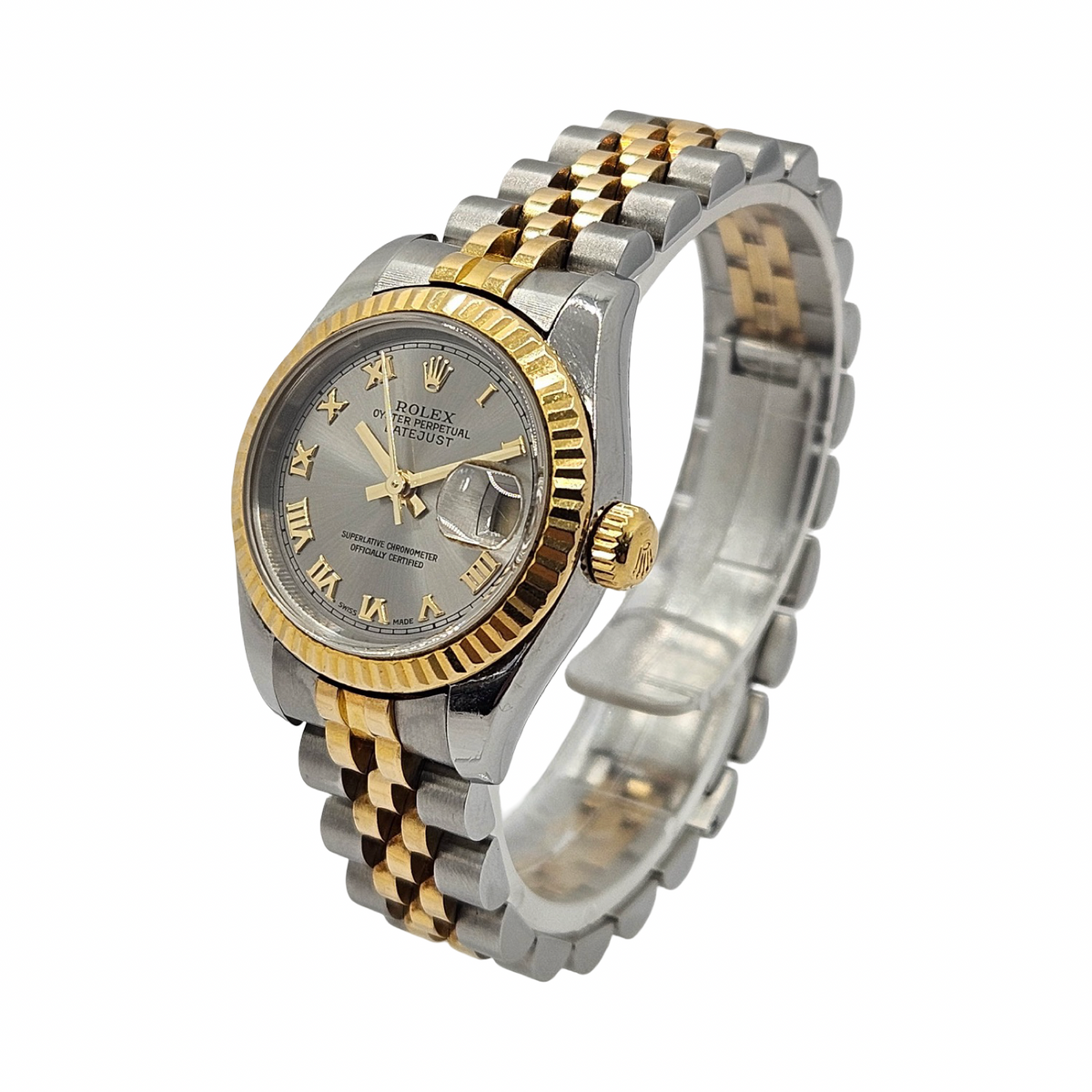 Rolex Lady Datejust 26mm 18K Gold and Steel Grey Roman Dial Super Jubilee Bracelet 79173 C.2002
