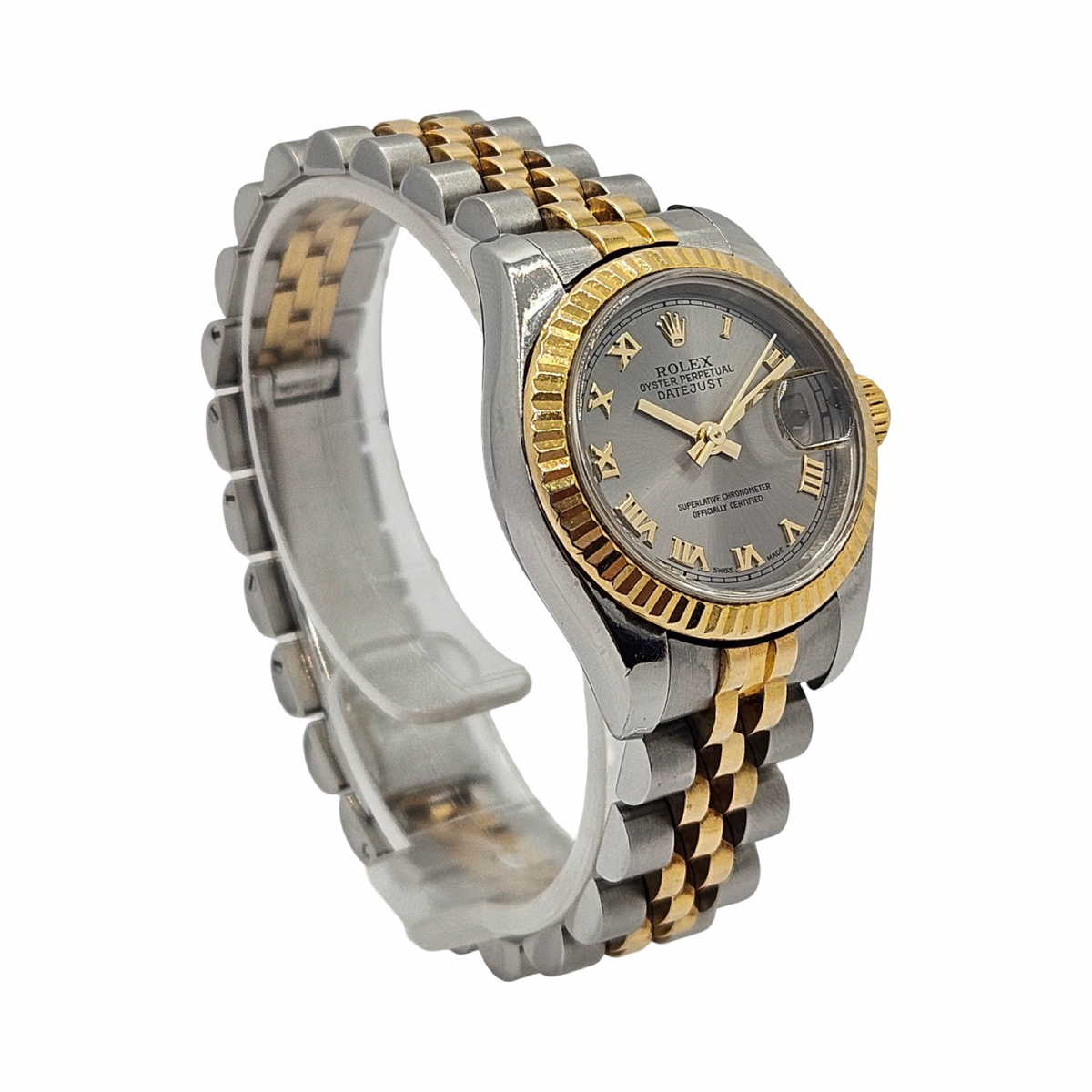 Rolex Lady Datejust 26mm 18K Gold and Steel Grey Roman Dial Super Jubilee Bracelet 79173 C.2002