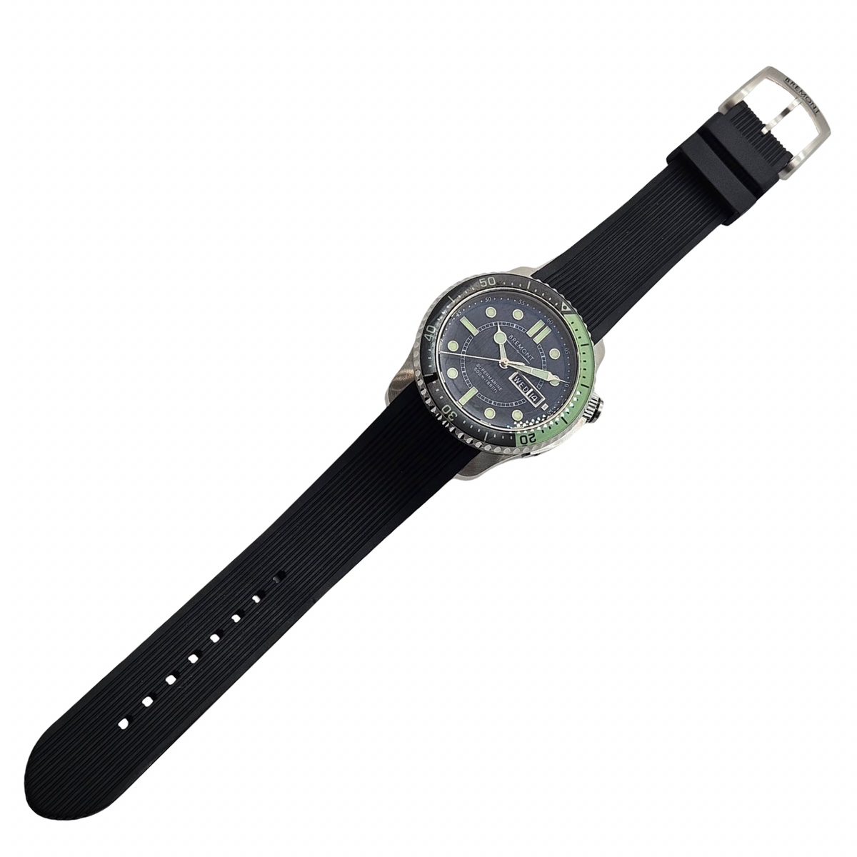 Bremont Supermarine 500 Automatic Chronometer Day Date 43mm Green/ Black Dial  Black Rubber Strap S500-BK-GN