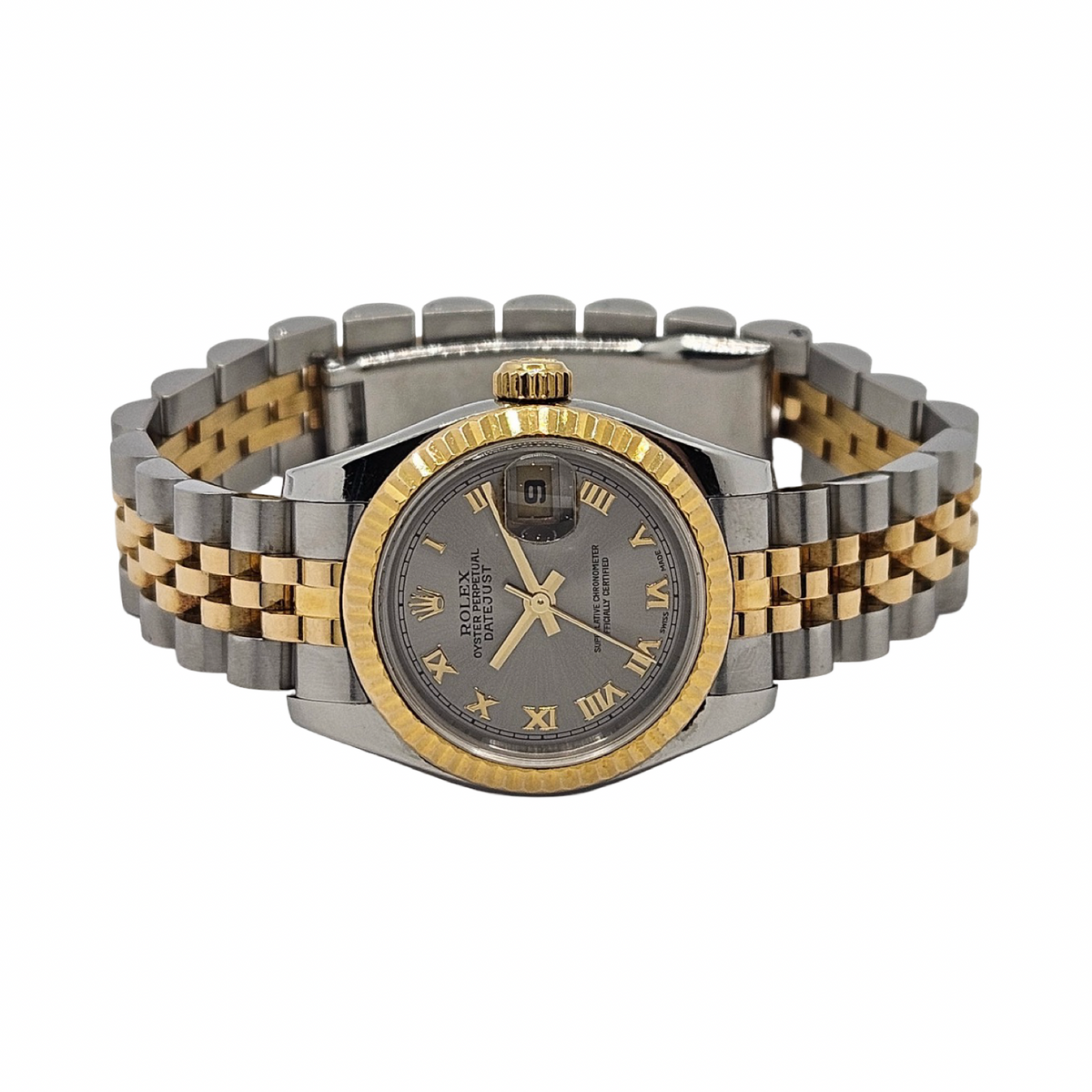 Rolex Lady Datejust 26mm 18K Gold and Steel Grey Roman Dial Super Jubilee Bracelet 79173 C.2002