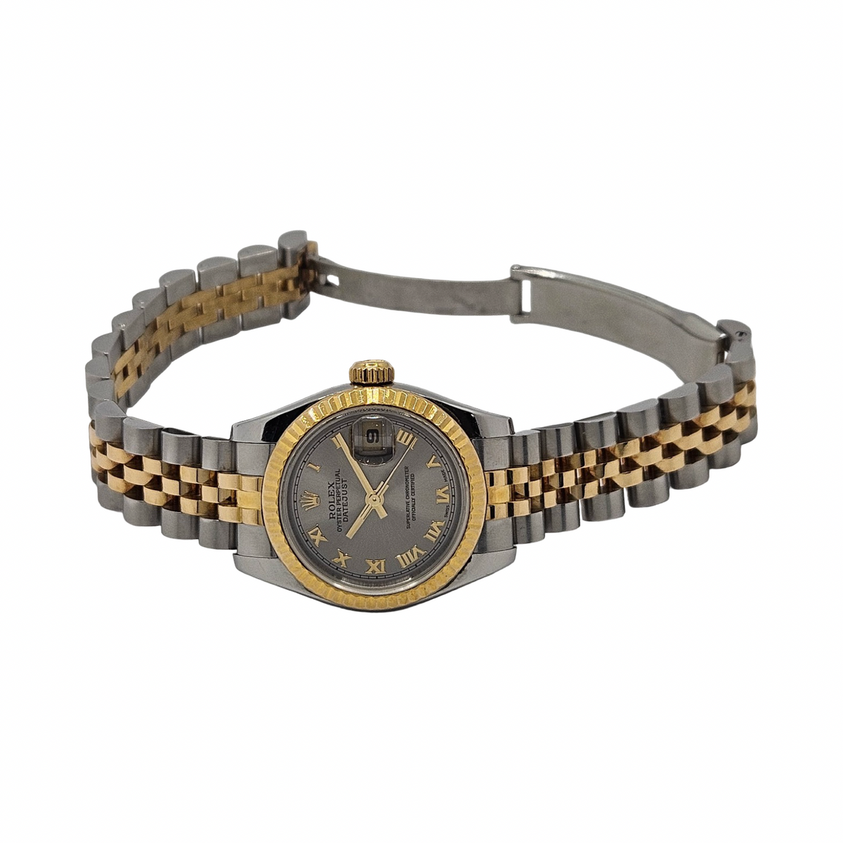 Rolex Lady Datejust 26mm 18K Gold and Steel Grey Roman Dial Super Jubilee Bracelet 79173 C.2002
