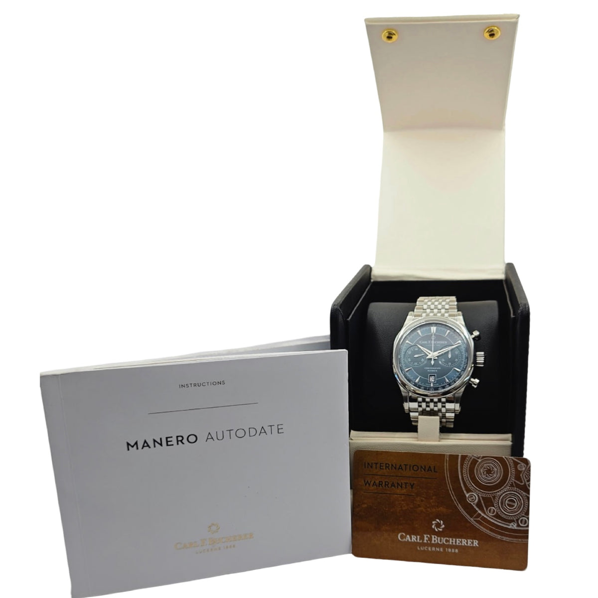 Carl F. Bucherer Manero Flyback Automatic Chronograph 43mm Blue/Green Dial Stainless Steel Bracelet Ref. 00.10919.08.93.21